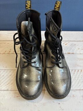 Dr Martens Glitter Combat Boots with Yellow Stitching